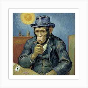 Chimpanzee Playing Cards Art Print