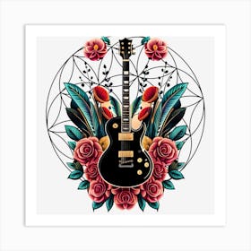 Guitar And Roses 2 Art Print