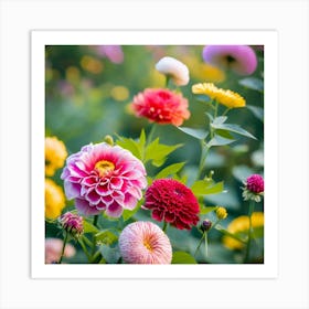 Dahlias In The Garden Art Print