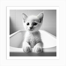 White Kitten In Bathtub Art Print