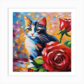 Cat With Roses 2 Art Print