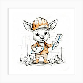 Kangaroo Construction Worker Art Print