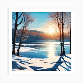 Forest Lake in Winter Sun Art Print