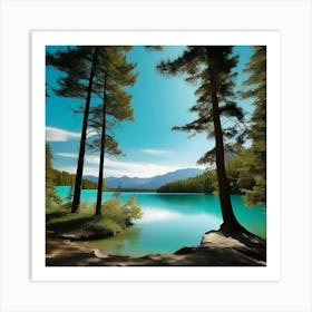 Blue Lake With Trees Art Print