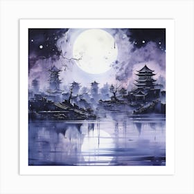 Full Moon Over Chinese City Art Print