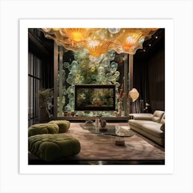 Glass Chandelier In Living Room Art Print