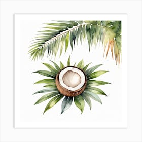 Coconut on Palm leaf Art Print