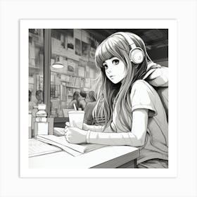 Anime Girl With Headphones 6 Art Print