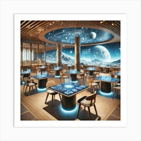 A Futuristic Restaurant Interior Design Featuring Interactive Displays And Aesthetic Seating 1024x1024 Art Print