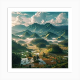 Sunrise Over Rice Fields Art Print