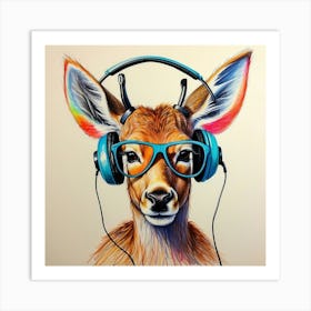 Deer With Headphones 11 Art Print