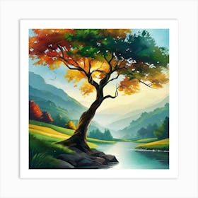 Tree By The River Art Print