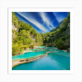 Stunning, high-resolution photo captures the natural beauty of Semuc Champey, Guatemala. A turquoise river meanders through a series of picturesque pools, Art Print
