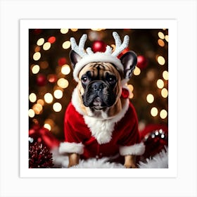 Frenchie Reindeer Art Print