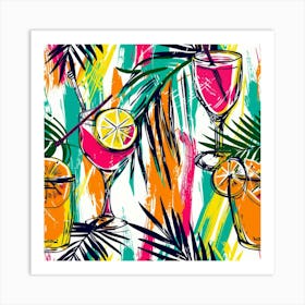 Seamless Pattern With Tropical Drinks Art Print