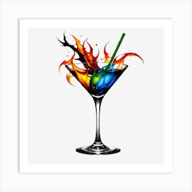 Flaming Martini Art Print