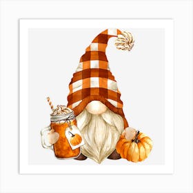 Cute Holiday Gnome For Thanksgiving With Fall Pumpkin Spice Art Print