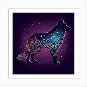 Wolf In The Night Sky Art Print