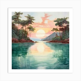 Watercolour Tropical Island Art Print