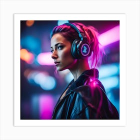 Young Woman Listening To Music Art Print