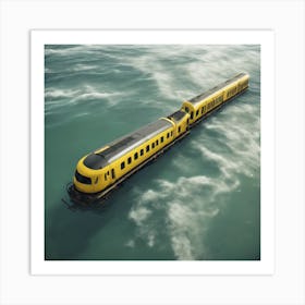 Tren Amarillo Sobre El Mar Art Print