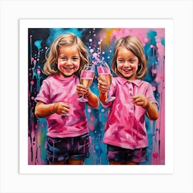 Two Girls Holding Champagne Glasses Art Print