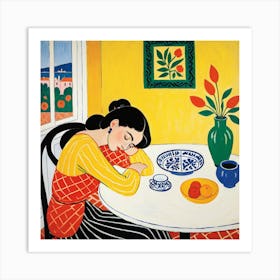 Woman Sleeping At The Table 3 Art Print