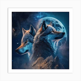 Two Wolves In The Moonlight 1 Art Print