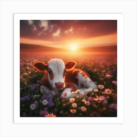 Cow In A Field Art Print