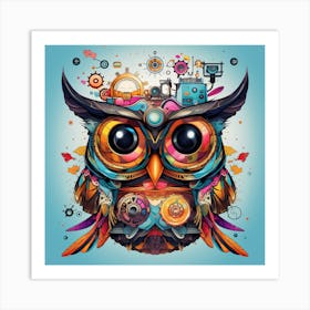 Owl With Gears 1 Art Print