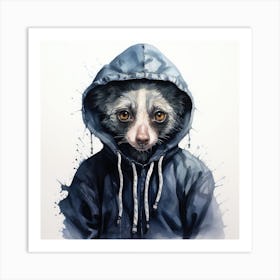 Watercolour Cartoon Aye Aye In A Hoodie Art Print