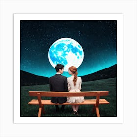 Couple Sitting On A Bench Under The Moon 8 Art Print