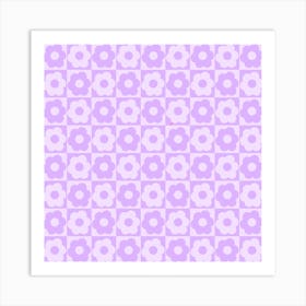 Floral Checker Purple Square Art Print