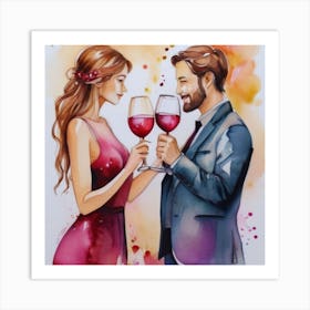 Lovers Drinking Wine Art Print