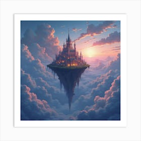 A Magical City Floating Above The Clouds Glowing Bright 1 Art Print