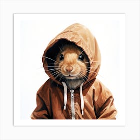 Watercolour Cartoon Gerbil In A Hoodie 1 Art Print