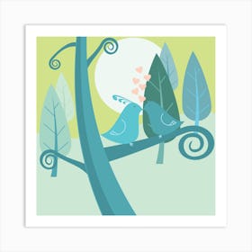 Birds On A Tree Love Background Branch Art Print