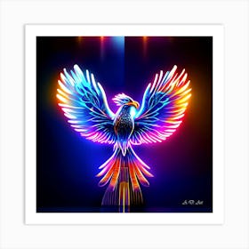 High Quality Art of a Beautifully Designed Phoenix In Neon Colors Art Print