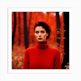 Autumn Girl In Red Sweater Art Print