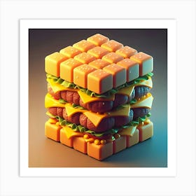 A 3d Cube Shaped Hamburger, Digital Art Art Print