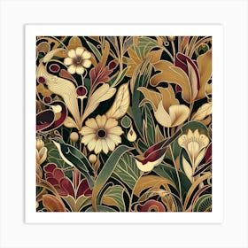 Floral Pattern With Birds And Flowers Art Print