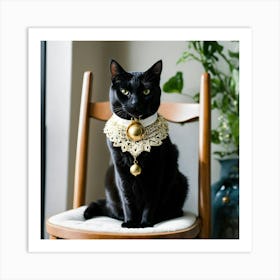 A Photo Of A Black Cat Sitting On A White Chair Art Print