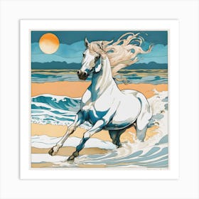 White Horse On The Beach Art Print