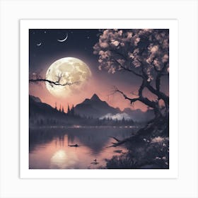 Full Moon Over Lake Art Print