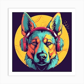 German Shepard with Headphones Art Print