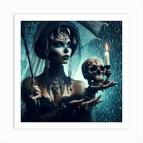 Gothic Woman With Skull 1 Art Print