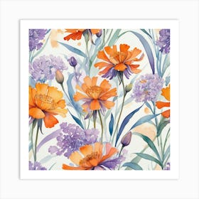 Watercolor Flowers Seamless Pattern 1 Art Print