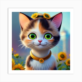 Pixar Poster Pastel Calico Female Kitten With Gr Art Print