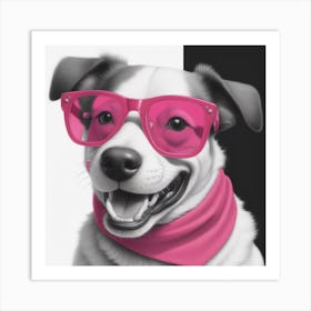 Pink Dog With Sunglasses Art Print
