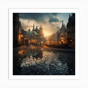 Czech City At Dusk Art Print